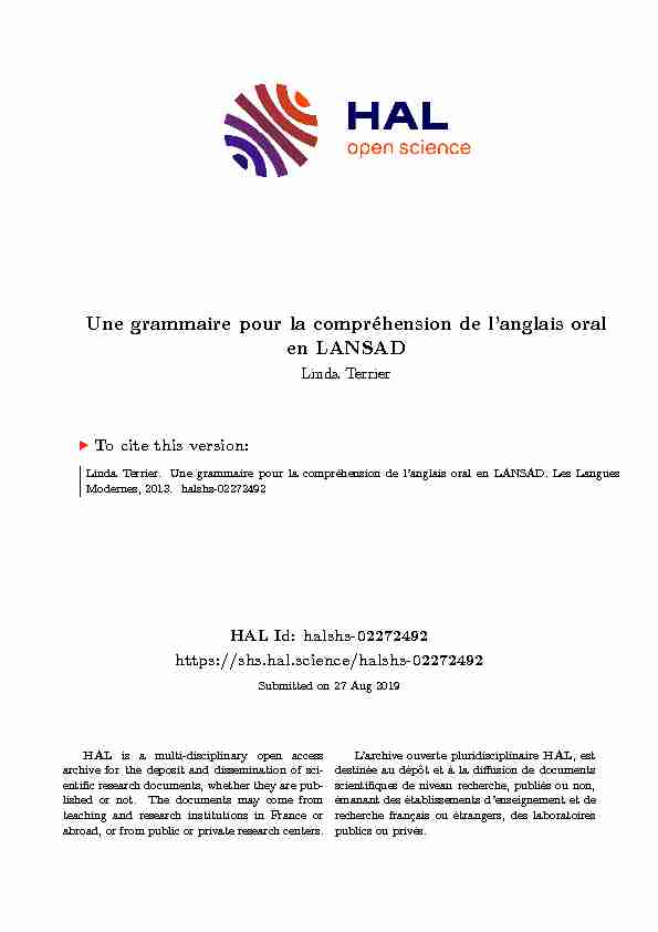 Une grammaire pour la compréhension de langlais oral en LANSAD