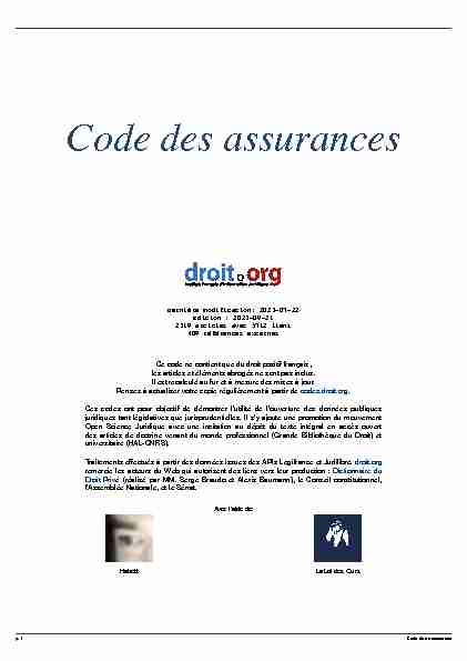 Code des assurances (Mise à jour du 2022-07-01)