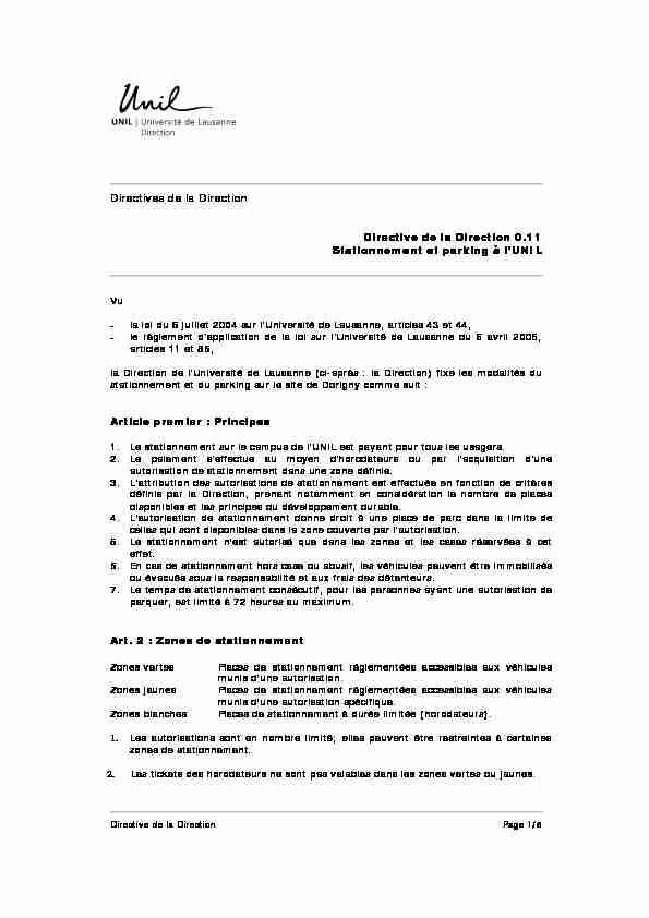 [PDF] Directives de la Direction Directive de la Direction 011  - UNIL