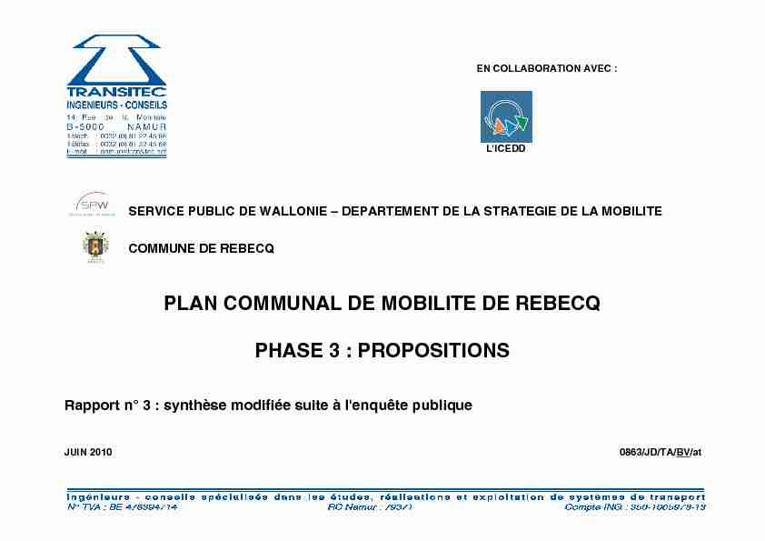 PLAN COMMUNAL DE MOBILITE DE REBECQ PHASE 3