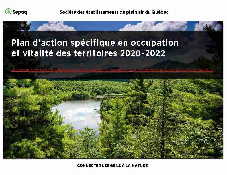 Plan daction spécifique en occupation et vitalité des territoires 2020