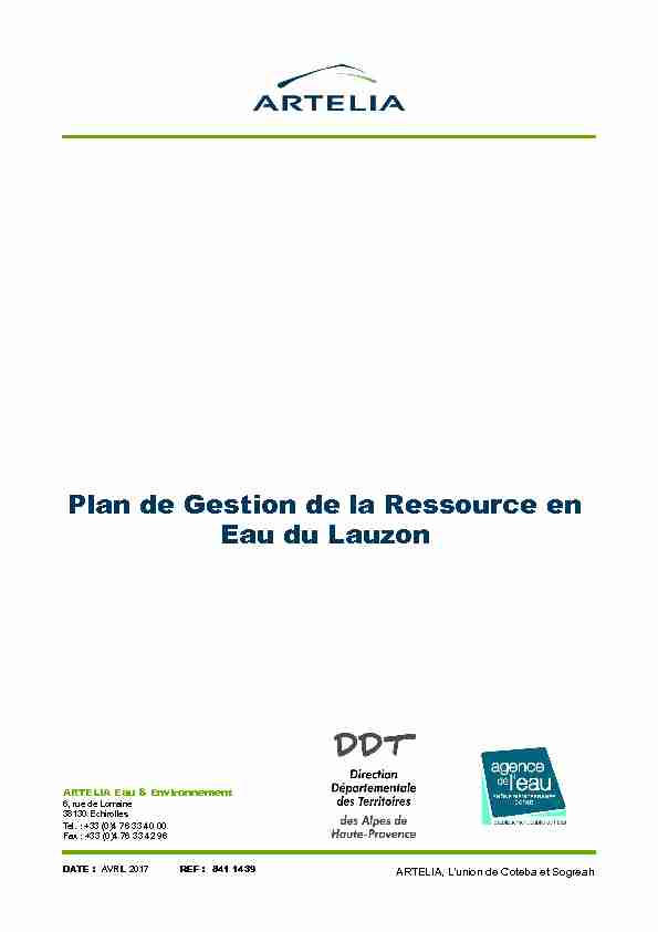 Plan de Gestion de la Ressource en Eau du Lauzon