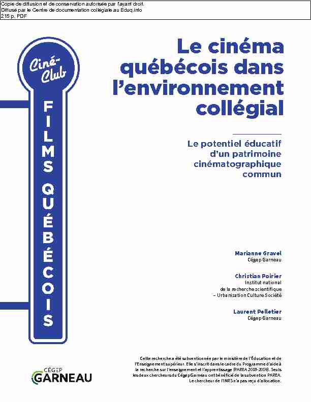 Le cinéma québécois dans lenvironnement collégial : le potentiel