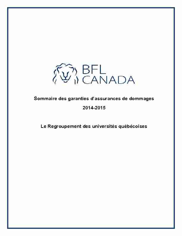 Sommaire des garanties dassurances de dommages 2014-2015 Le