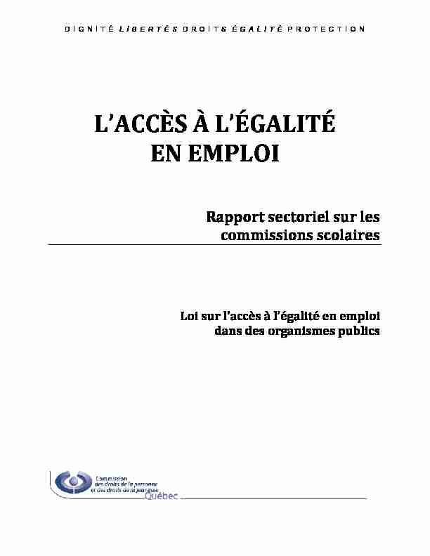 Laccès à légalité en emploi - Rapport sectoriel sur les commissions