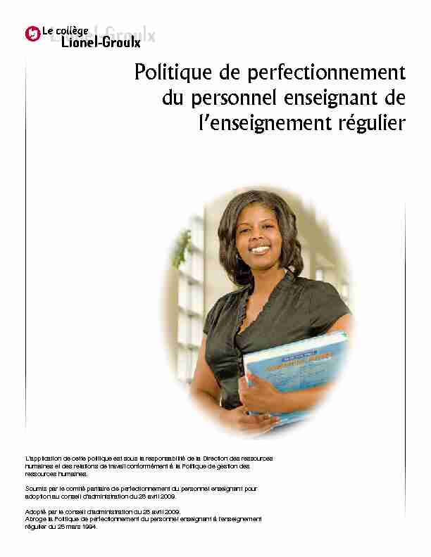 POLITIQUE DE PERFECTIONNEMENT DU PERSONNEL