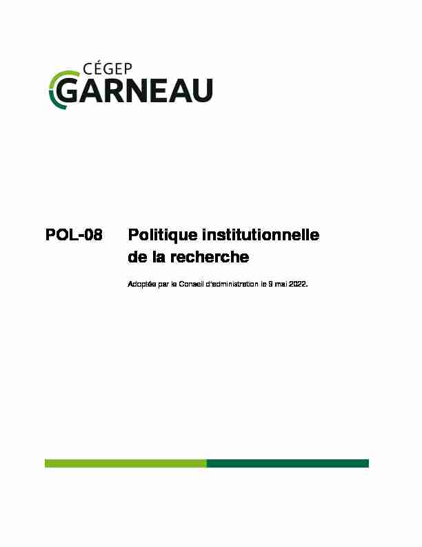 Politique institutionnelle de la recherche 2013