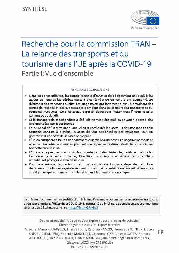 Recherche pour la commission TRAN – La relance des transports et