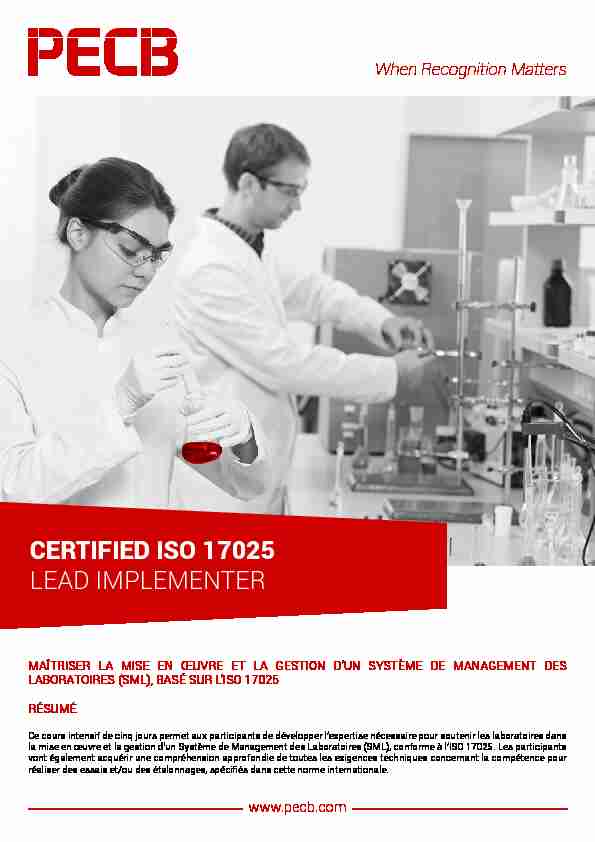 CERTIFIED ISO 17025 LEAD IMPLEMENTER