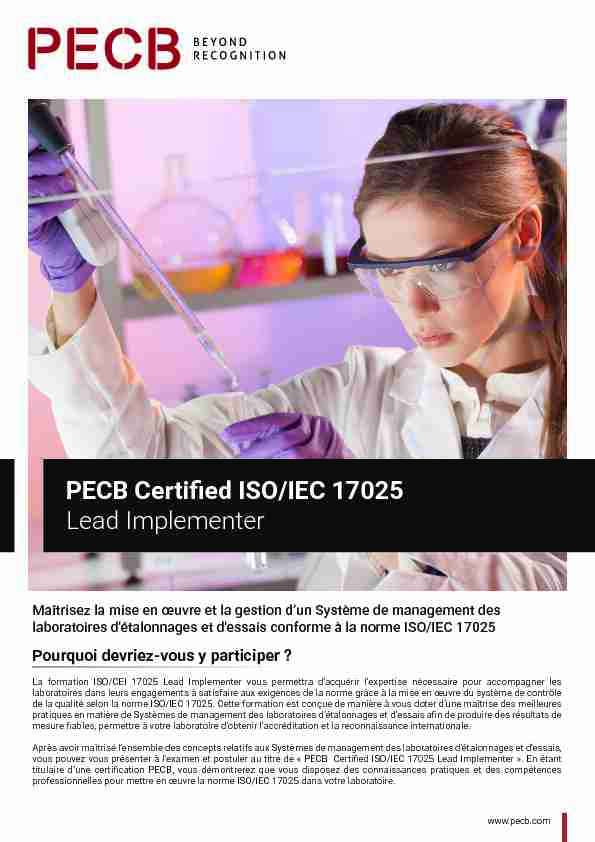 PECB Certified ISO/CEI 17025 Lead Implementer