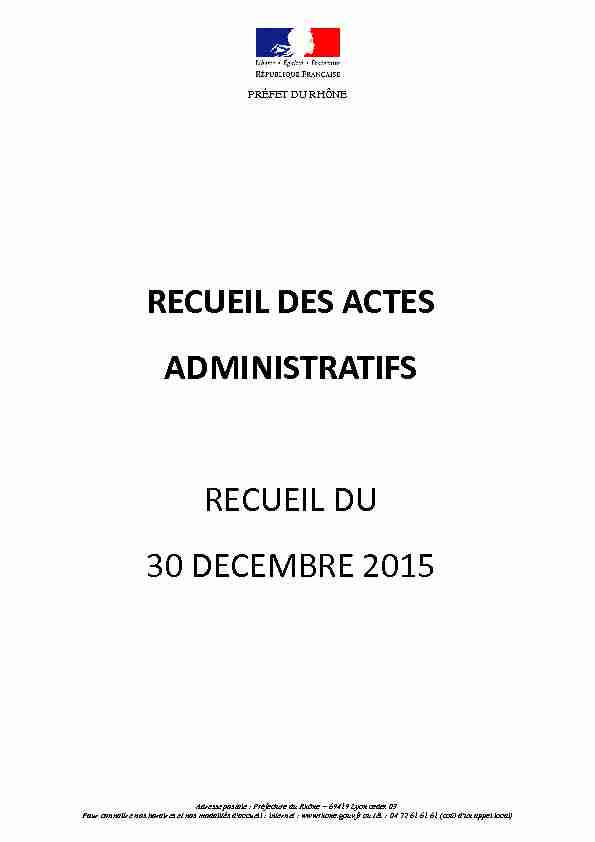 RECUEIL DES ACTES ADMINISTRATIFS RECUEIL DU 30