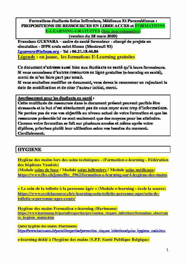 [PDF] en jaune, les formations E-Learning gratuites HYGIENE - Cefiec