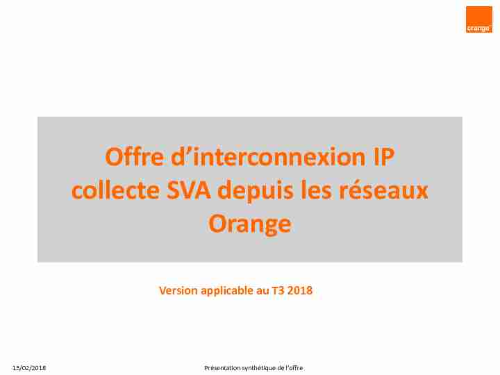 Offre dinterconnexion IP collecte SVA depuis les réseaux Orange