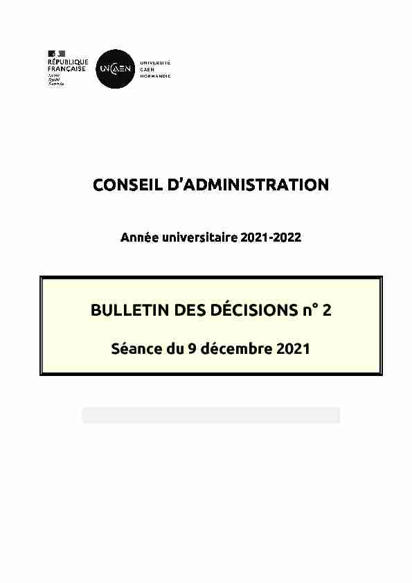 CONSEIL DADMINISTRATION BULLETIN DES DÉCISIONS n° 2