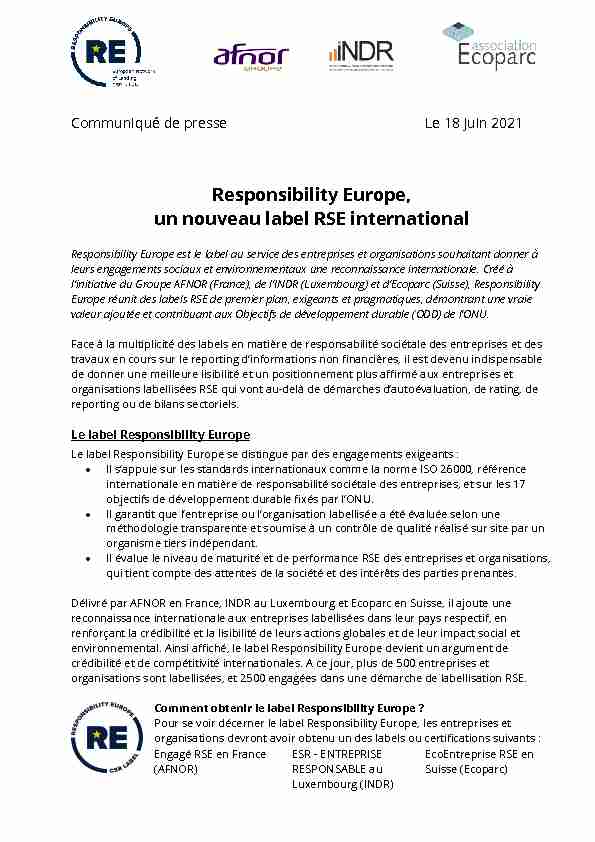 Responsibility Europe un nouveau label RSE international