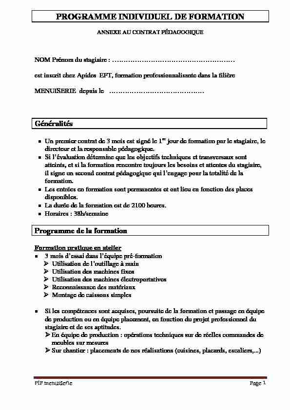 [PDF] PROGRAMME INDIVIDUEL DE FORMATION - Apides
