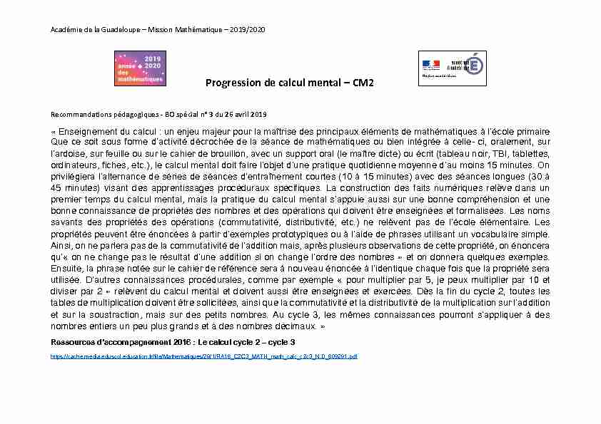 [PDF] Progression de calcul mental – CM2 - Académie de la Guadeloupe