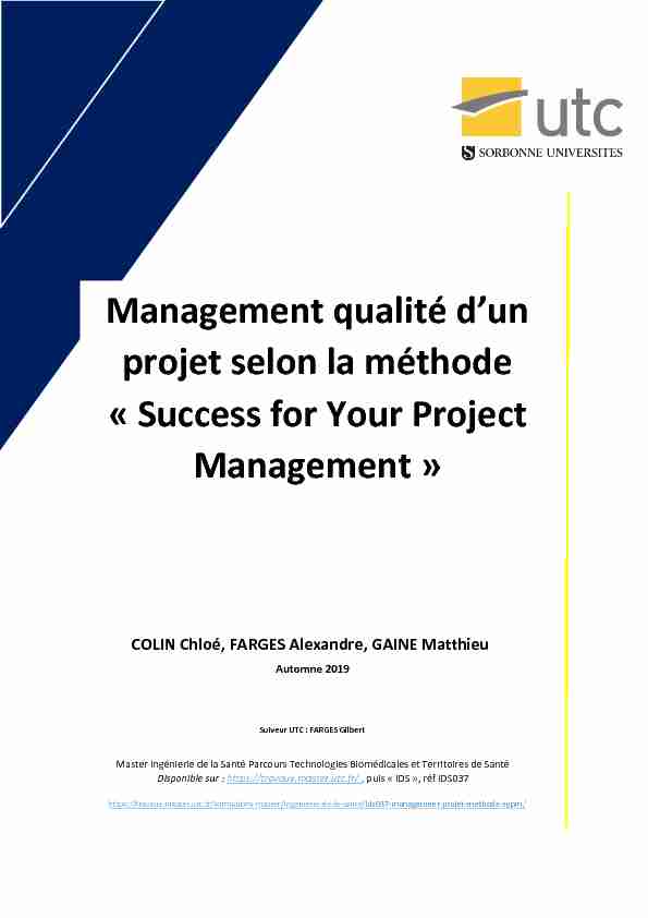Management qualité dun projet selon la méthode « Success for