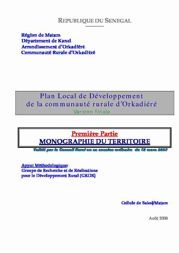 Plan Local de Développement de la communauté rurale dOrkadiéré