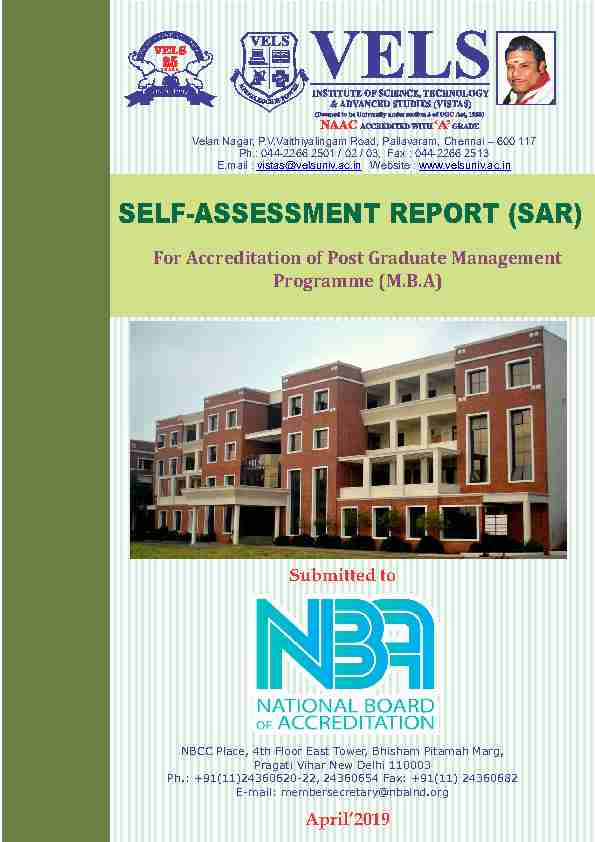 SELF-ASSESSMENT REPORT (SAR)