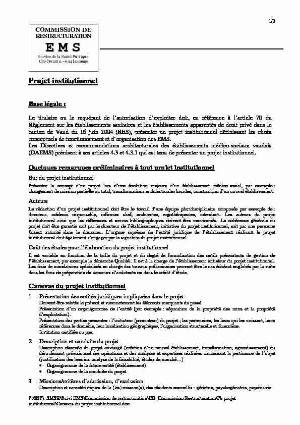 [PDF] Canevas du projet institutionnel - VDCH