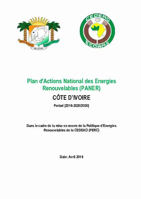 Plan dActions National des Energies Renouvelables (PANER