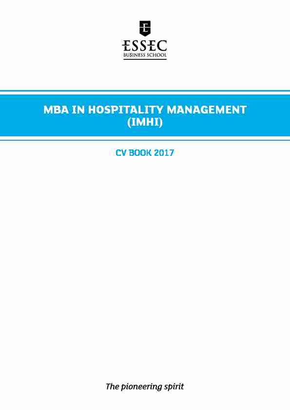MBA IN HOSPITALITY MANAGEMENT (IMHI)