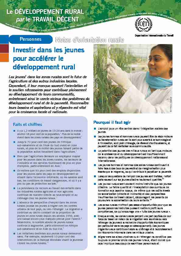 [PDF] Investir dans les jeunes pour accélérer le développement rural - ILO