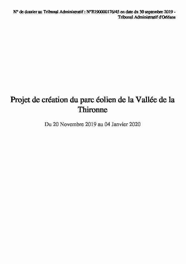 Projet de création du parc éolien de la Vallée de la Thironne