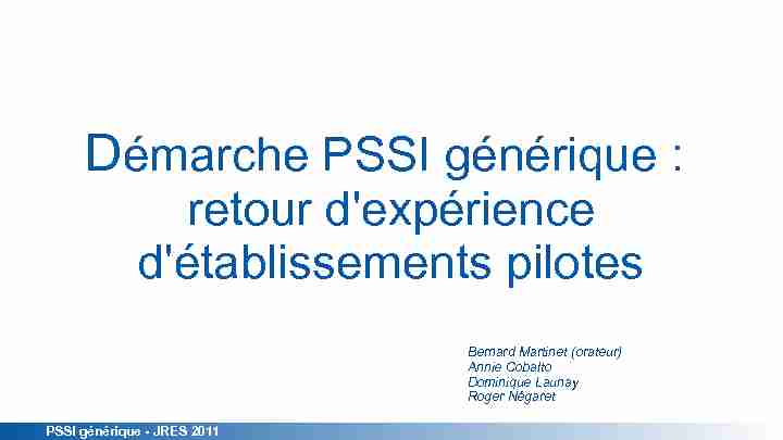 Démarche PSSI générique : retour dexpérience détablissements