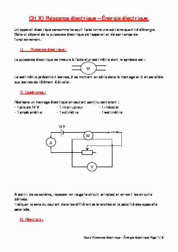 [PDF] CH X) Puissance électrique – Énergie électrique