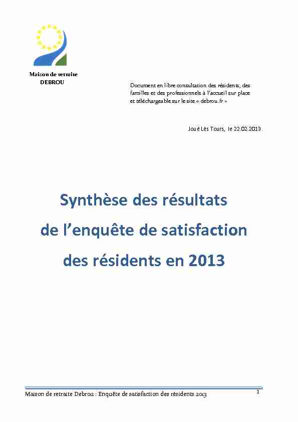 [PDF] Synthèse des résultats de lenquête de satisfaction des résidents en