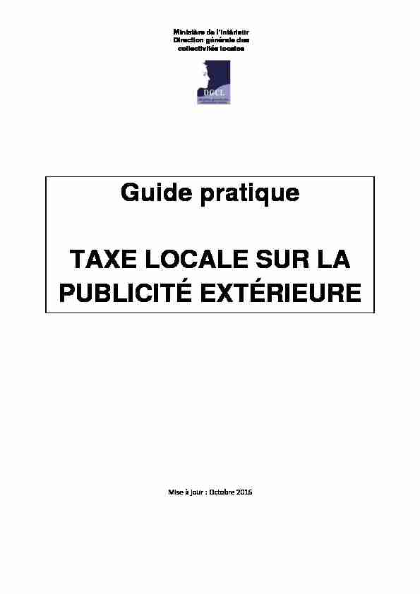 Guide pratique TAXE LOCALE SUR LA PUBLICITÉ EXTÉRIEURE