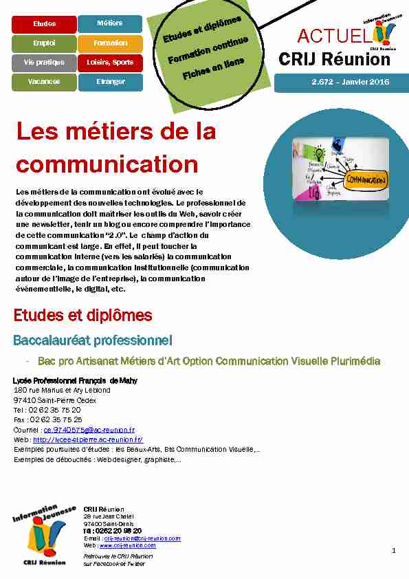 [PDF] Les métiers de la communication - CRIJ Réunion
