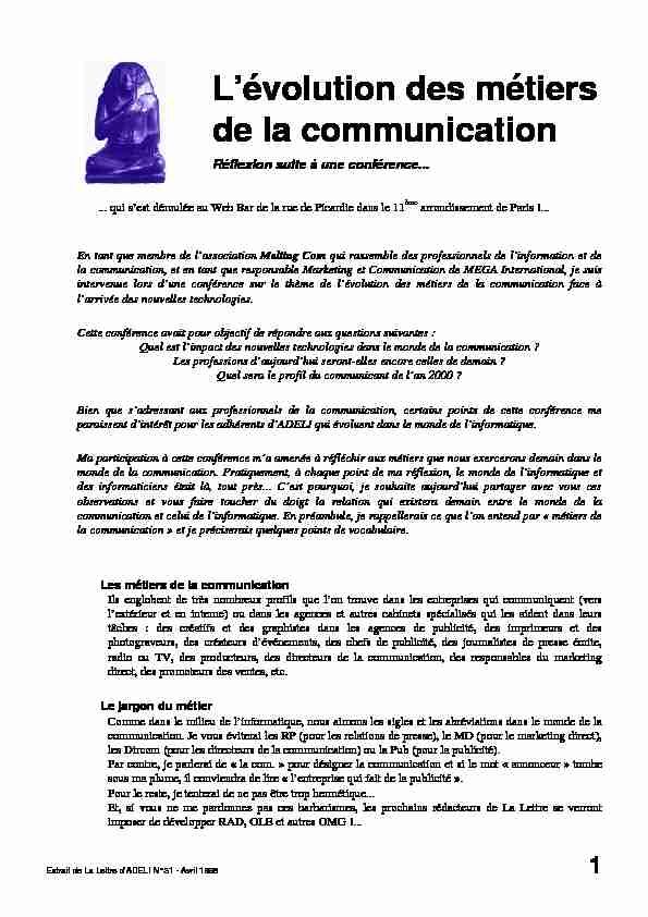 [PDF] Lévolution des métiers de la communication