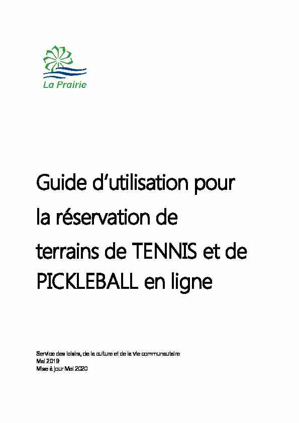 Guide dutilisation pour la réservation de terrains de TENNIS et de