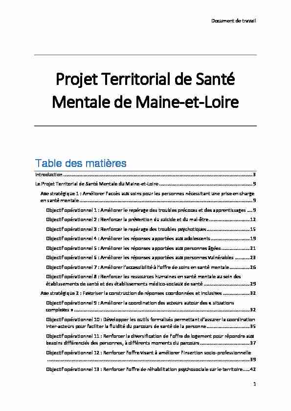 Projet Territorial de Santé Mentale de Maine-et-Loire
