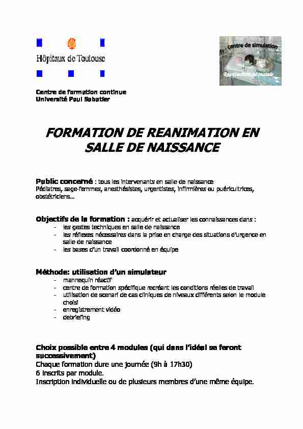 FORMATION DE REANIMATION EN SALLE DE NAISSANCE