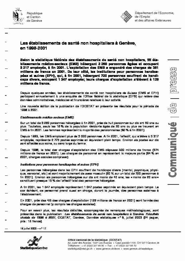 18.7.2003 - Les établissements de santé non hospitaliers à Genève
