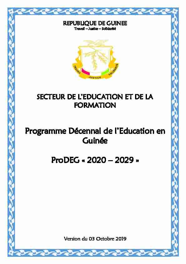 Programme Décennal pour léducation en Guinée (ProDEG) 2020
