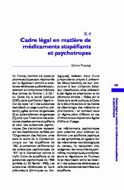 Cadre légal en matière de médicaments stupéfiants et psychotropes