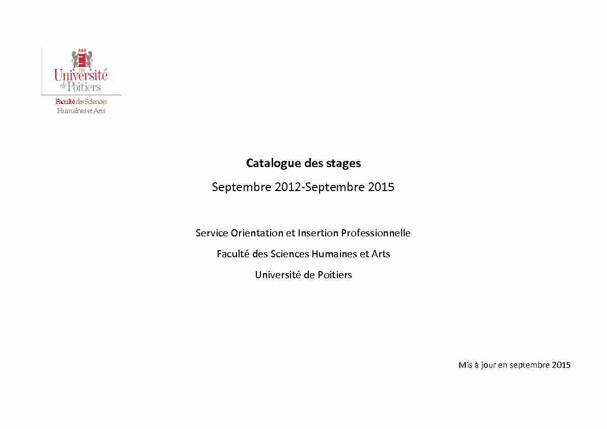 [PDF] Catalogue des stages - UFR SHA - Université de Poitiers
