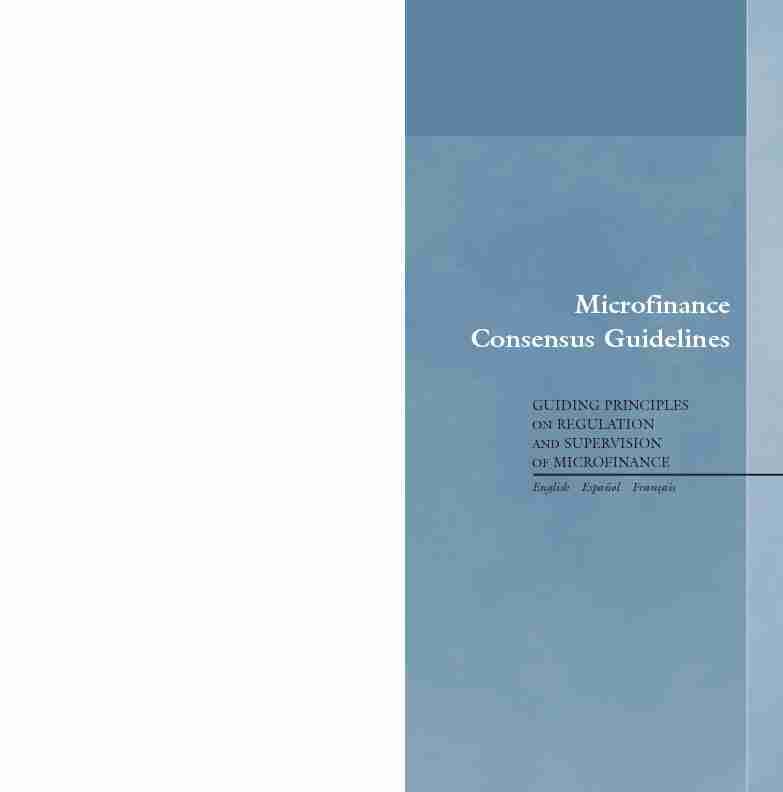 Microfinance Consensus Guidelines: Guiding Principles on