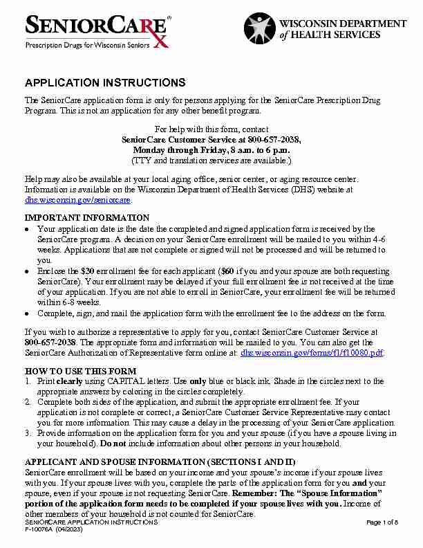 SeniorCare Application Instructions - Wisconsin Department of