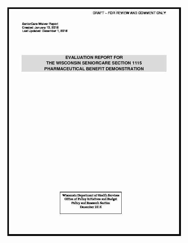 EVALUATION REPORT FOR THE WISCONSIN SENIORCARE