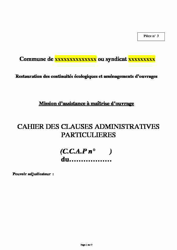 CAHIER DES CLAUSES ADMINISTRATIVES PARTICULIERES