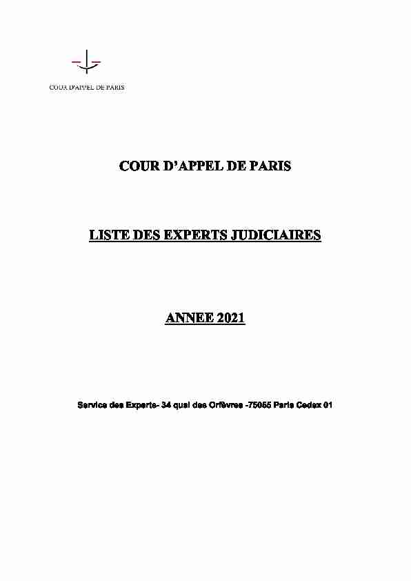 COUR DAPPEL DE PARIS LISTE DES EXPERTS JUDICIAIRES