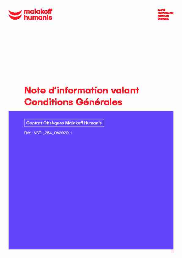 Contrat Obsèques - Note dinformation valant CG