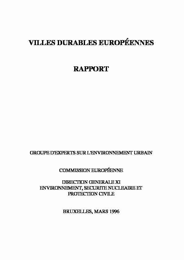 [PDF] VILLES DURABLES EUROPÉENNES RAPPORT - au5v