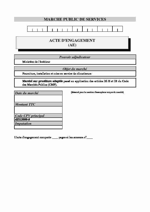MARCHE PUBLIC DE SERVICES ACTE DENGAGEMENT (AE)